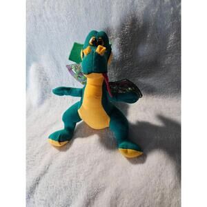 Vintage 1991 Acme Dragon Plush Toy Stuffed Animal Green Iridescent Red Wings 8"